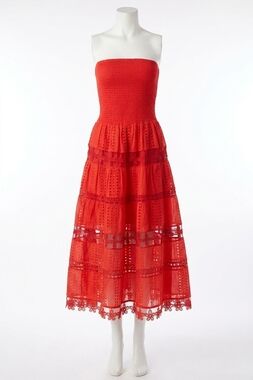 NEW STRUT & BOLT lena eyelet midi dress in red